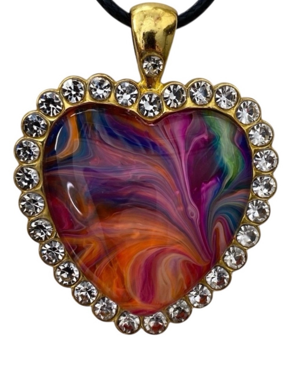 Hand Crafted  Fluid Art Heart Necklace Purple Orange by Svetlana Yeung